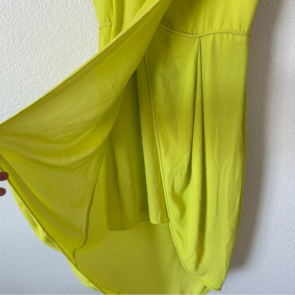 BCBGMaxAzria Neon Green, Yellow Strapless Asymmetrical Wrap Formal Midi Dress - Picture 4 of 11